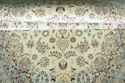 Close-up detail of New Nain rug from Iran / Persia showing Cork weave