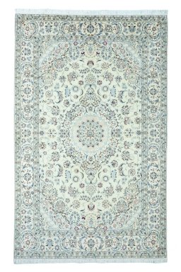Full view of New Nain rug from Iran / Persia, 238 × 149 cm in Beige tones