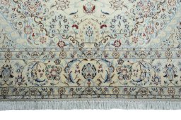 Full view of New Nain rug from Iran / Persia, 238 × 149 cm in Beige tones