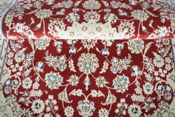 Close-up detail of New Nain rug from Iran / Persia showing Wool weave