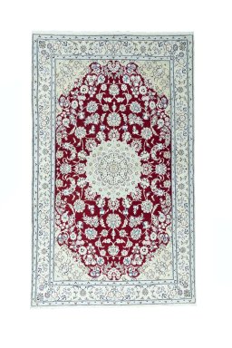 Full view of New Nain rug from Iran / Persia, 213 × 128 cm in Red tones