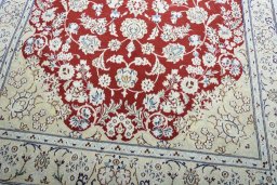 Close-up detail of New Nain rug from Iran / Persia showing Wool weave