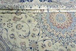 Close-up detail of 2000s Nain rug from Iran / Persia showing Cork weave