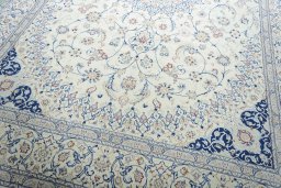 Close-up detail of 2000s Nain rug from Iran / Persia showing Cork weave