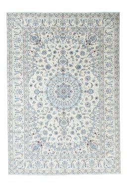 Full view of New Nain rug from Iran / Persia, 348 × 243 cm in Beige tones
