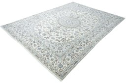 Corner detail of New Nain rug showing border pattern and Wool pile