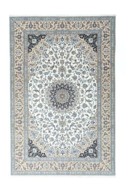 Full view of New Nain rug from Iran / Persia, 325 × 216 cm in Beige tones