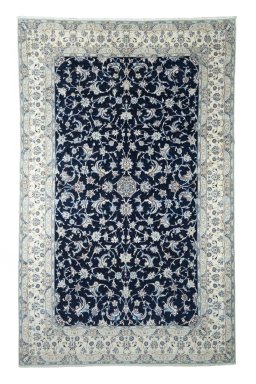 Full view of 2000s Nain rug from Iran / Persia, 321 × 197 cm in Blue tones