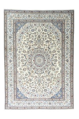 Full view of 2000s Nain rug from Iran / Persia, 351 × 247 cm in Beige tones