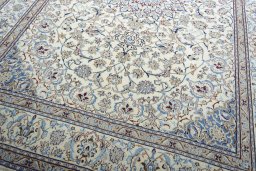 Close-up detail of 2000s Nain rug from Iran / Persia showing Wool weave