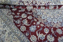 Close-up detail of 2000s Nain rug from Iran / Persia showing Wool weave