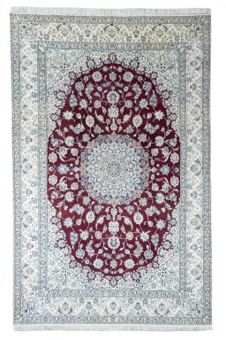 Full view of 2000s Nain rug from Iran / Persia, 379 × 243 cm in Red tones