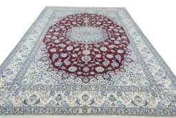 Surface texture of 2000s Nain rug with natural Wool and intricate pattern