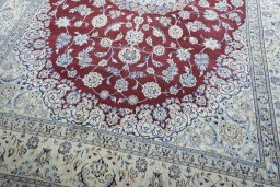 Close-up detail of 2000s Nain rug from Iran / Persia showing Wool weave