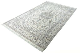 Corner detail of New Nain rug showing border pattern and Cork pile