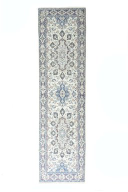 Full view of 2000s Nain rug from Iran / Persia, 397 × 105 cm in Beige tones