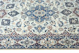 Full view of 2000s Nain rug from Iran / Persia, 397 × 105 cm in Beige tones