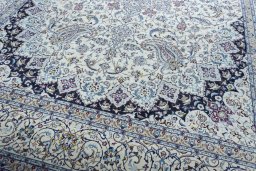 Close-up detail of 2000s Nain rug from Iran / Persia showing Cork weave