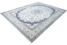 Corner detail of 2000s Nain rug showing border pattern and Cork pile
