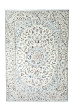 Full view of 2000s Nain rug from Iran / Persia, 350 × 245 cm in Beige tones