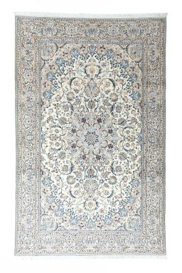 Full view of New Nain rug from Iran / Persia, 311 × 197 cm in Beige tones