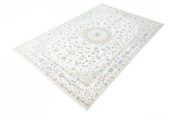 Corner detail of New Nain rug showing border pattern and Wool pile