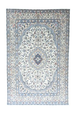 Full view of 2000s Nain rug from Iran / Persia, 374 × 244 cm in Beige tones