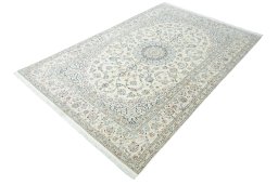 Corner detail of New Nain rug showing border pattern and Cork pile