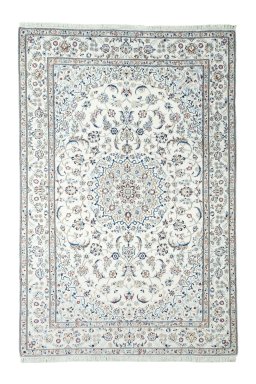 Full view of New Nain rug from Iran / Persia, 304 × 202 cm in Beige tones