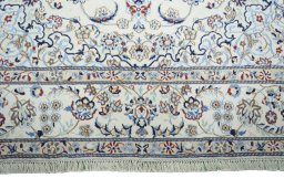 Full view of New Nain rug from Iran / Persia, 304 × 202 cm in Beige tones