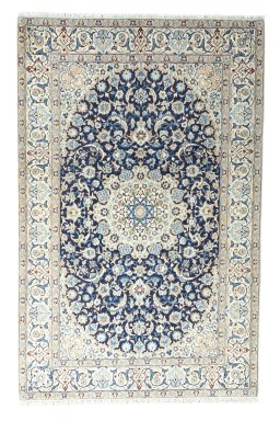 Full view of 2000s Nain rug from Iran / Persia, 270 × 172 cm in Blue tones