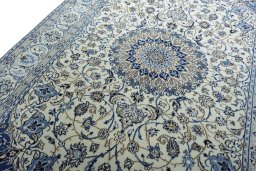 Backside of handmade 2000s Nain rug showing knot structure and weave density