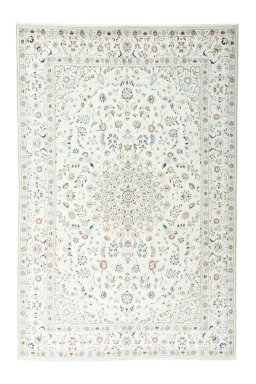 Full view of 2000s Nain rug from Iran / Persia, 305 × 200 cm in Beige tones