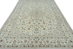 Surface texture of 2000s Nain rug with natural Wool and intricate pattern