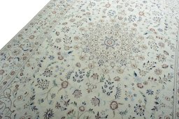 Backside of handmade 2000s Nain rug showing knot structure and weave density
