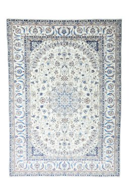 Full view of 2000s Nain rug from Iran / Persia, 349 × 250 cm in Beige tones