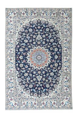 Full view of 2000s Nain rug from Iran / Persia, 296 × 195 cm in Blue tones