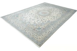 Corner detail of New Nain rug showing border pattern and Cork pile