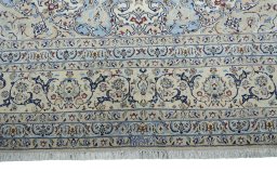 Full view of New Nain rug from Iran / Persia, 439 × 317 cm in Beige tones