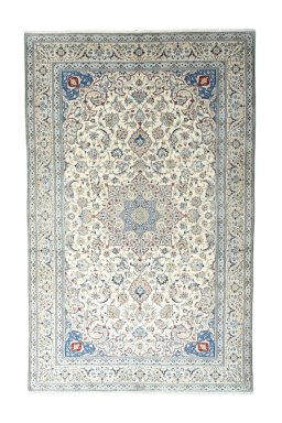 Full view of New Nain rug from Iran / Persia, 321 × 204 cm in Beige tones