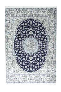 Full view of New Nain rug from Iran / Persia, 307 × 210 cm in Blue tones