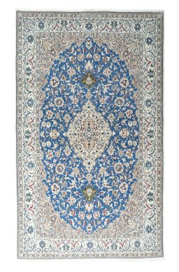 Full view of New Nain rug from Iran / Persia, 201 × 120 cm in Blue tones