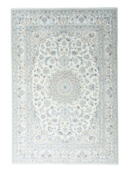 Full view of New Nain rug from Iran / Persia, 346 × 241 cm in Beige tones