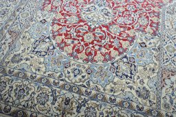 Close-up detail of 2000s Nain rug from Iran / Persia showing Wool weave