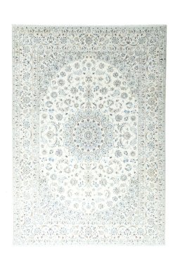 Full view of New Nain rug from Iran / Persia, 371 × 263 cm in Beige tones