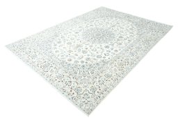Corner detail of New Nain rug showing border pattern and Wool pile