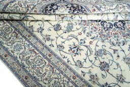 Close-up detail of New Nain rug from Iran / Persia showing Cork weave