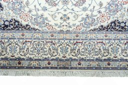 Full view of New Nain rug from Iran / Persia, 302 × 198 cm in Beige tones