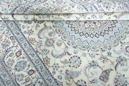 Close-up detail of New Nain rug from Iran / Persia showing Cork weave