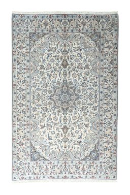 Full view of New Nain rug from Iran / Persia, 330 × 213 cm in Beige tones
